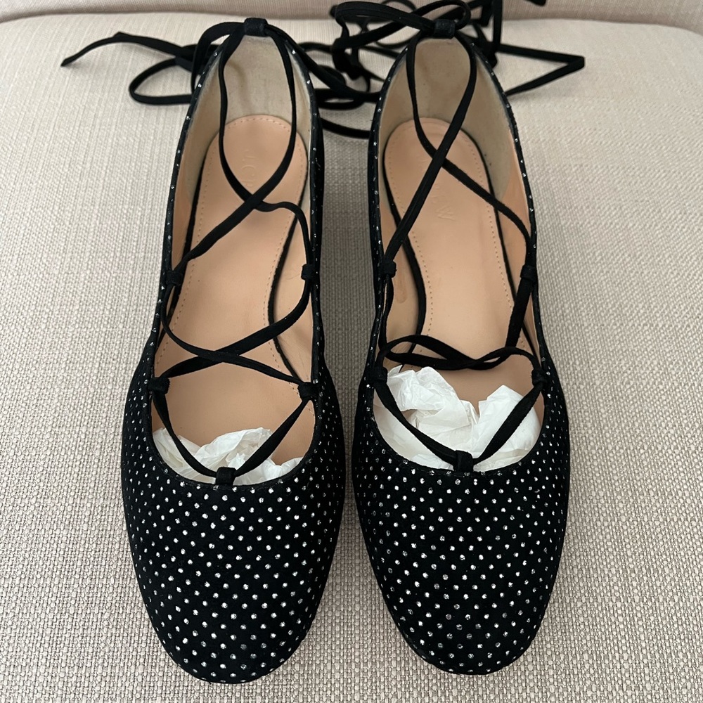 J Crew Glitter Velvet Lace Up Flats 7.5M